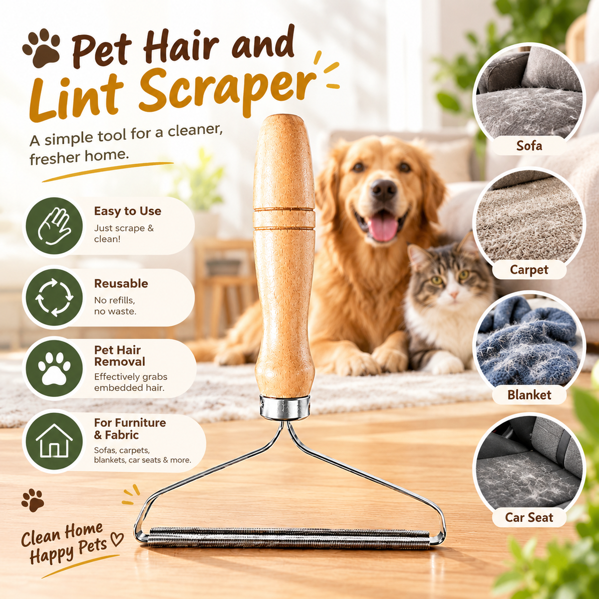Reusable Pet Hair Scraper